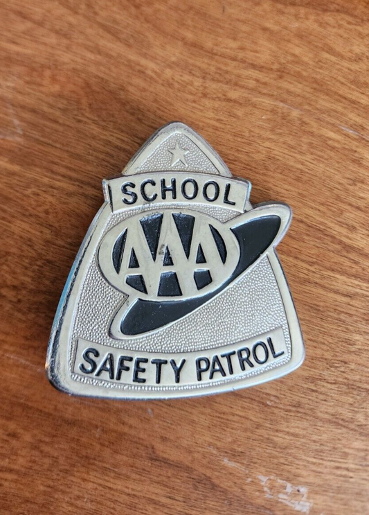 Vintage AAA School Safety Patrol Silver & Black Metal Badge Pin