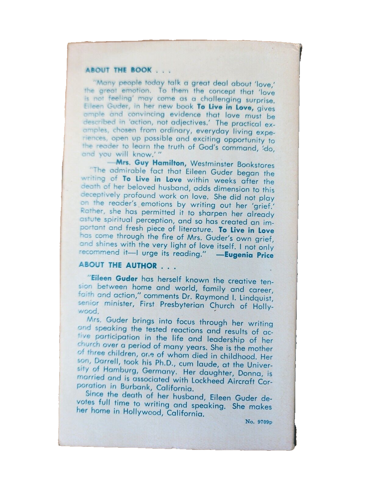 To Live in Love Paperback Guder, Eileen