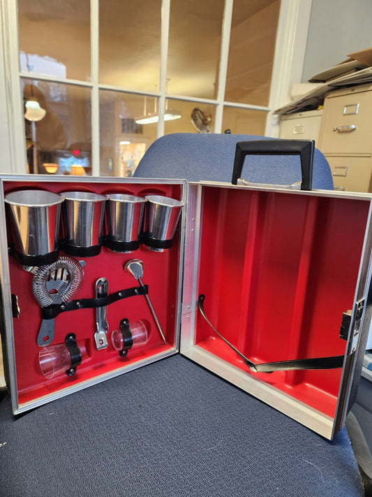 Vtg Portable Travel Bartender Kit Carry Case Black