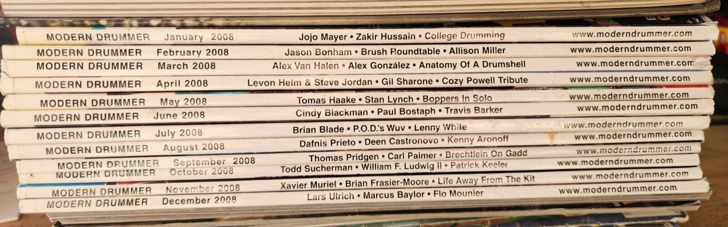 Modern Drummer Magazine Lot Of 12, Jan-Dec 2008 Drumming Magazines