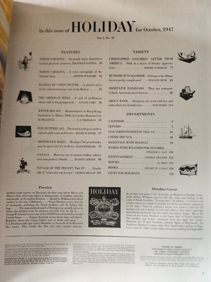 1947 OCTOBER HOLIDAY MAGAZINE - NORTH CAROLINA NICE FRONT COVER - E 1227