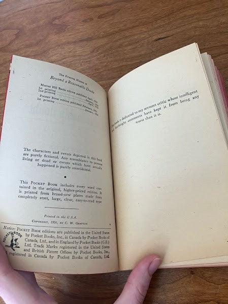 Vtg Pocket Book - Beyond a Reasonable Doubt By C W Grafton