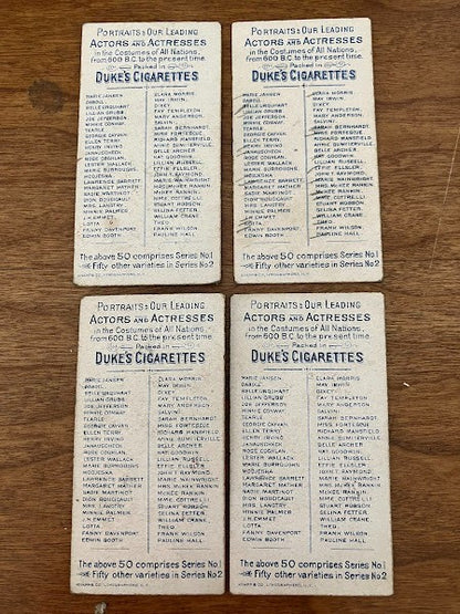DUKE'S CIGARETTES: PORTRAITS OF ACTORS & ACTRESSES - Lot of 4