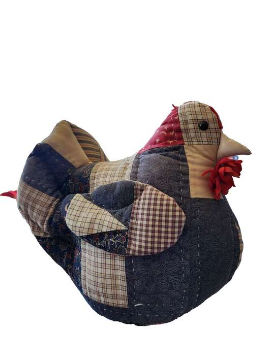 Patchwork Chicken Cloth Stuffed Freestanding Farmhouse Decor 11"