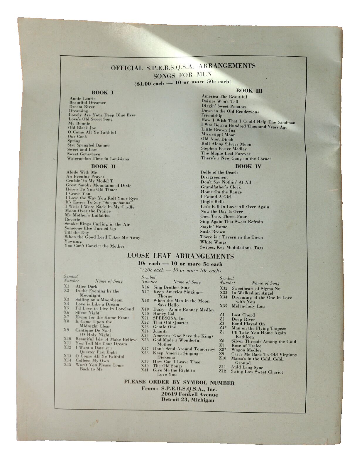 1951 Barbershop SPEBSQSA Songs For The Choruses